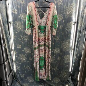 N Creme boho deep V rayon maxi dress with side slits size S